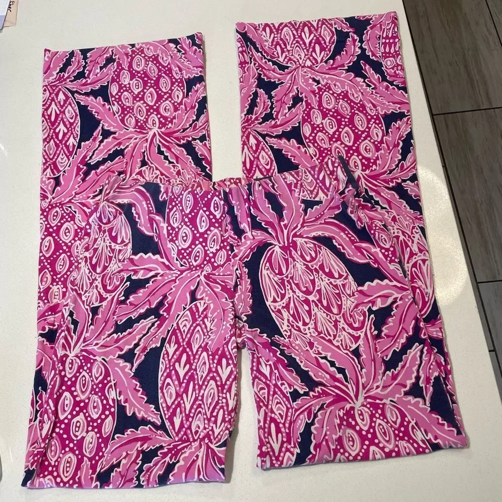 Lilly Pulitzer Pink Pineapple Print Palazzo Pull on elastic waist Pants size XS